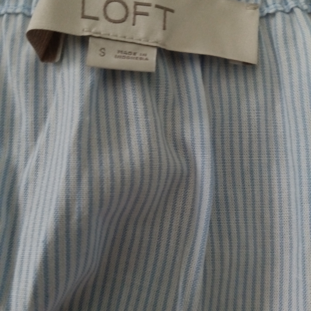 LOFT  womens light blue striped square neck tie waist blouse with long sleeve(S) - Picture 9 of 10